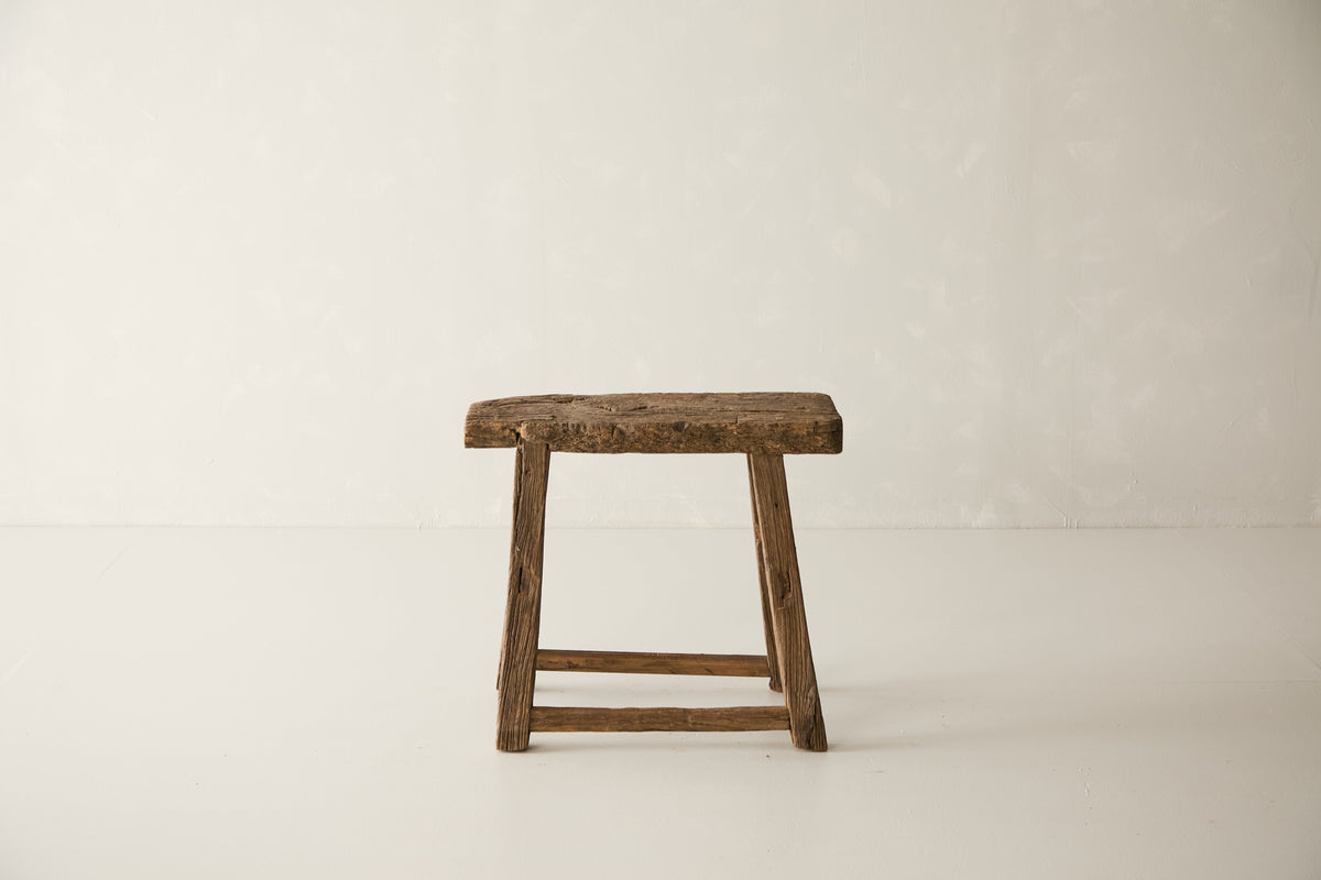 Vintage Solid Elm Ranch Stool No 3, front view