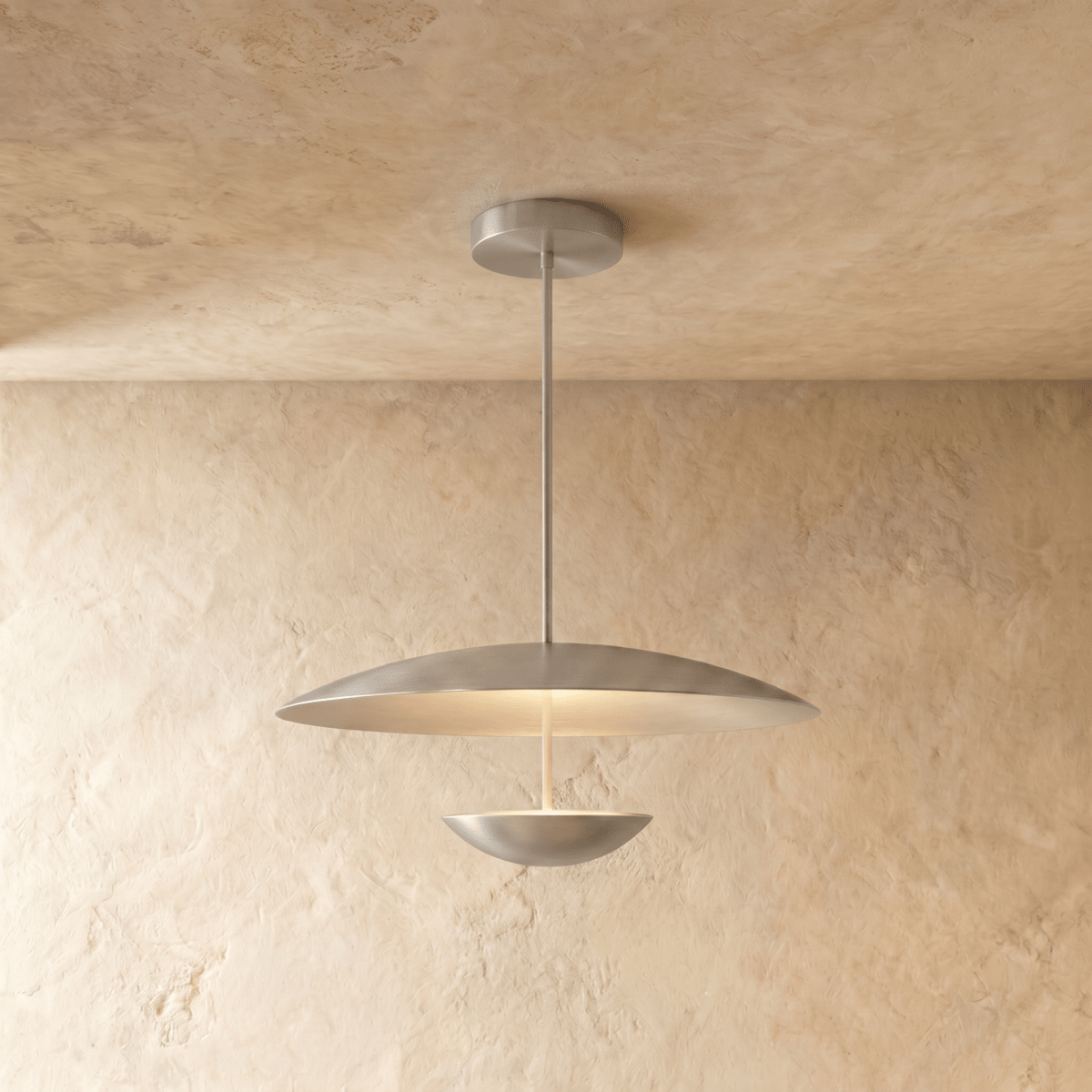 Voryn Metal Pendant Light, unlit profile view