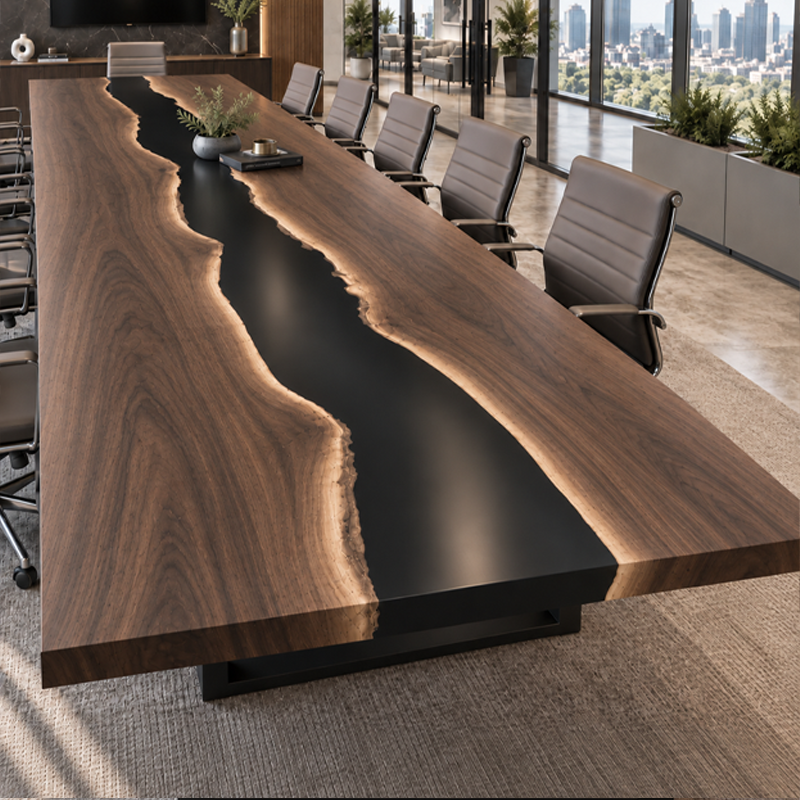 Walnut River Epoxy Conference Table, full tabletop view