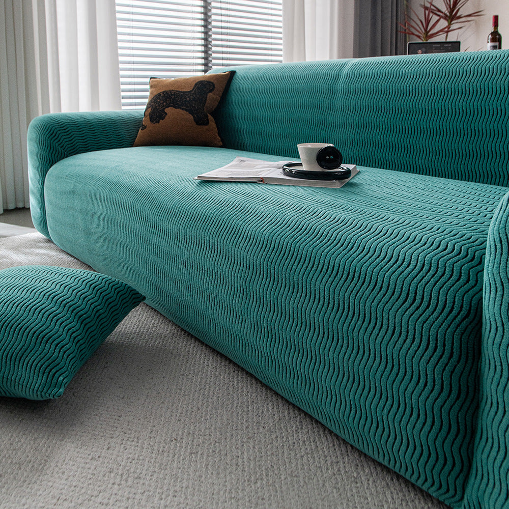 Wave Jacquard Fleece Sofa Slipcover, draped and styled view