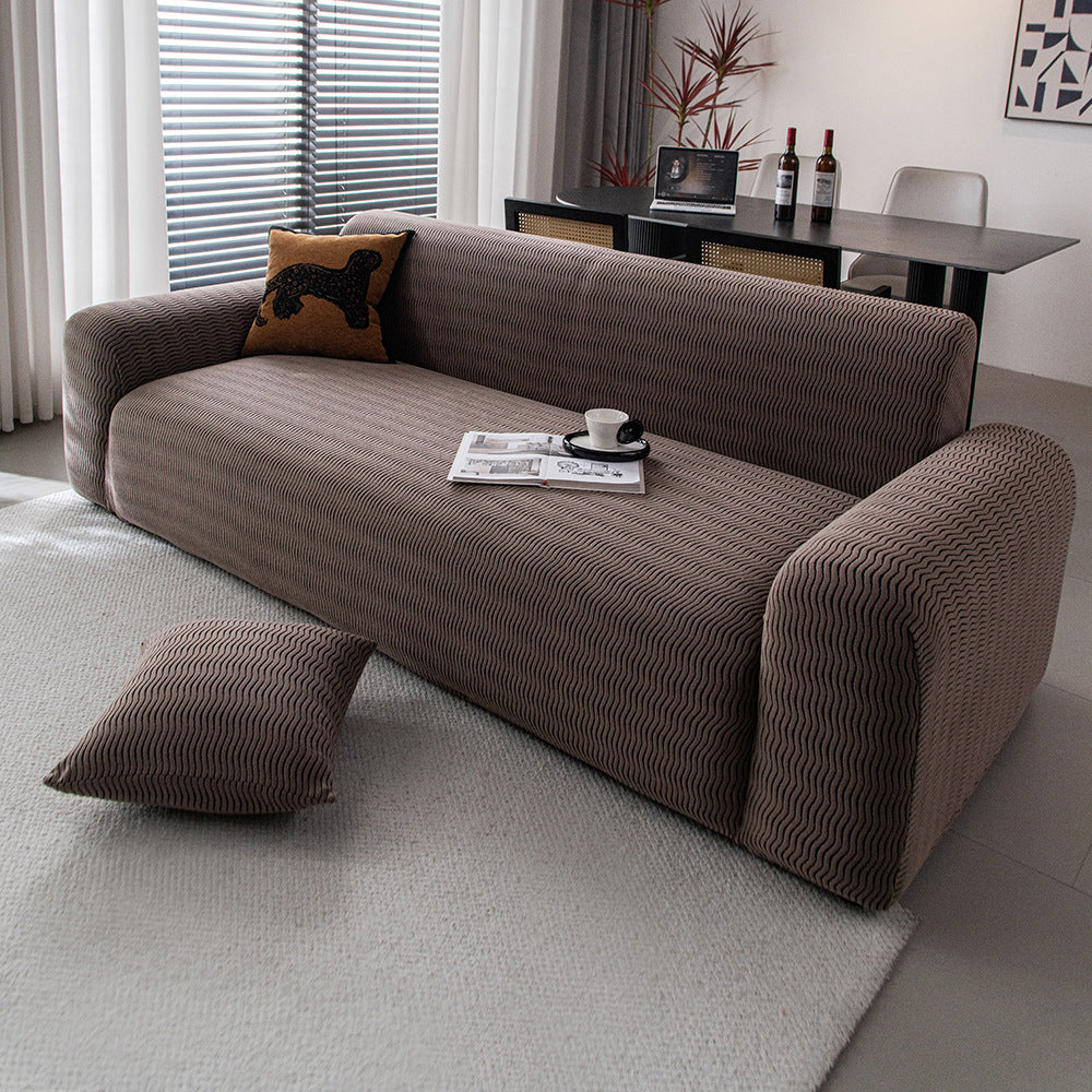 Wave Jacquard Fleece Sofa Slipcover, edge and trim detail