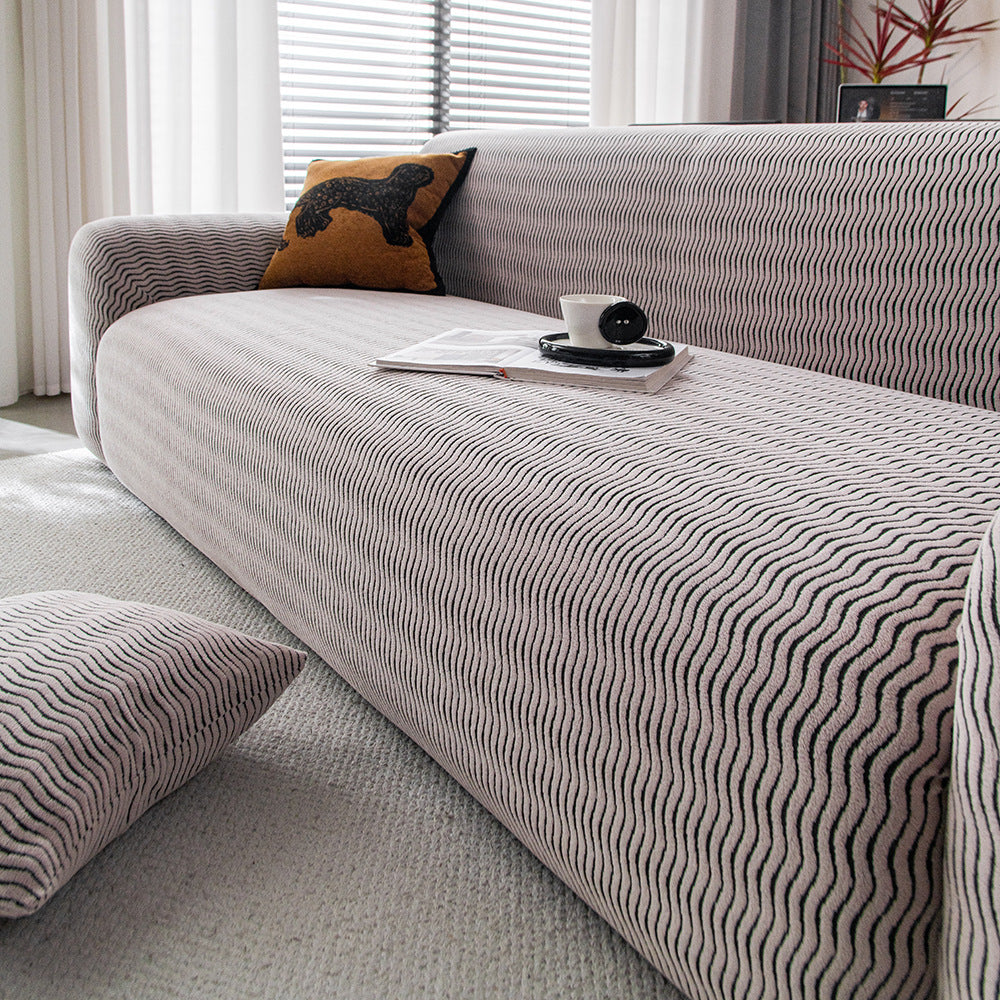 Wave Jacquard Fleece Sofa Slipcover, second draped and styled view