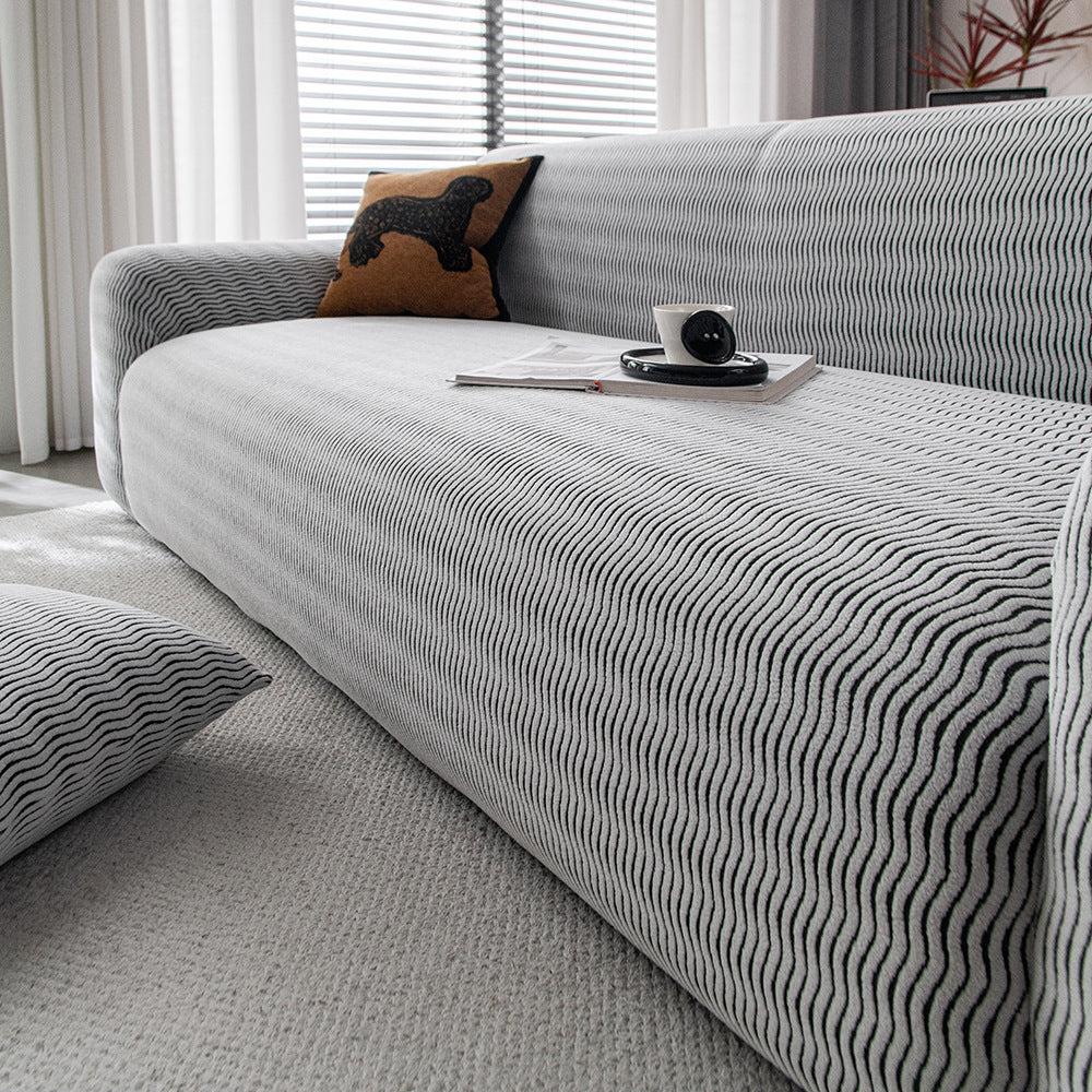 Wave Jacquard Fleece Sofa Slipcover, second styled in a living space