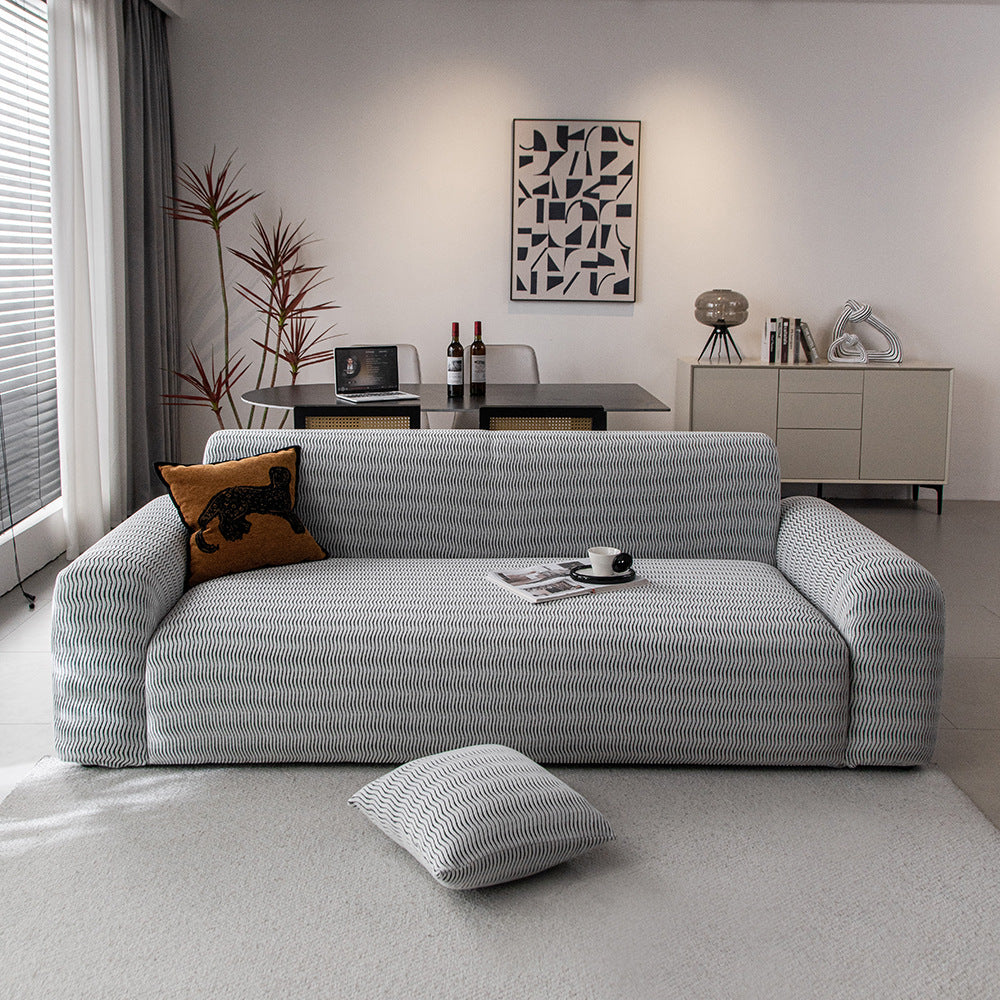 Wave Jacquard Fleece Sofa Slipcover, second reverse side view
