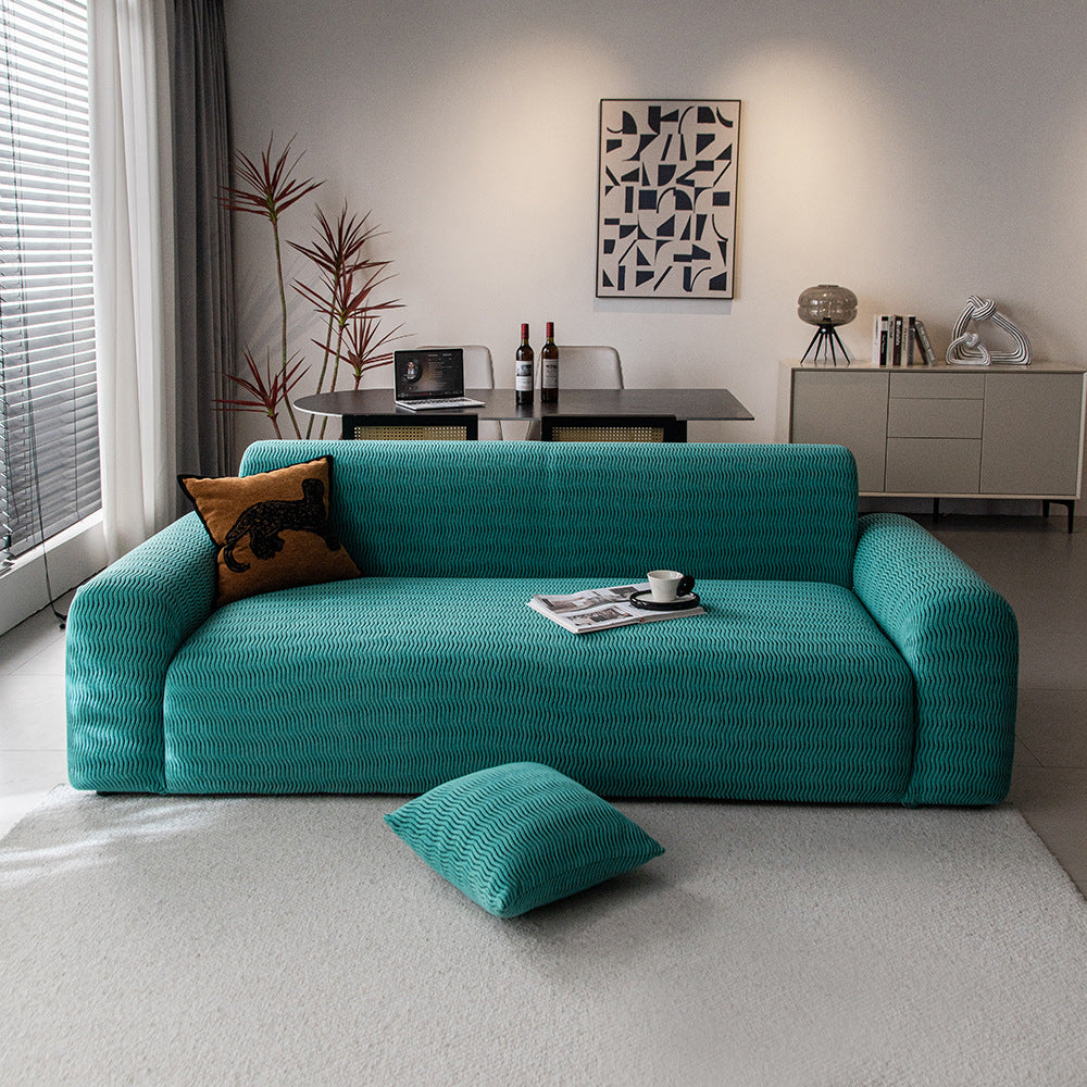 Wave Jacquard Fleece Sofa Slipcover, full flat lay view