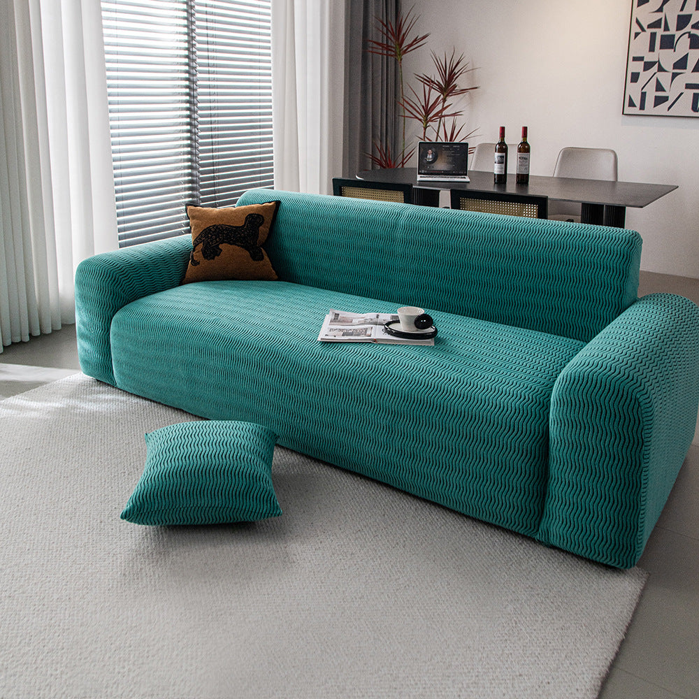 Wave Jacquard Fleece Sofa Slipcover, corner and seam detail