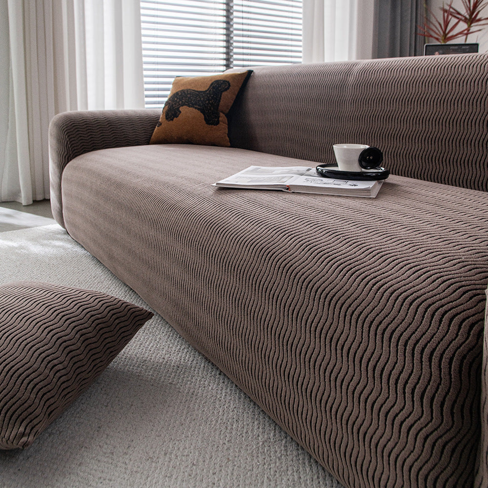 Wave Jacquard Fleece Sofa Slipcover, styled in a living space
