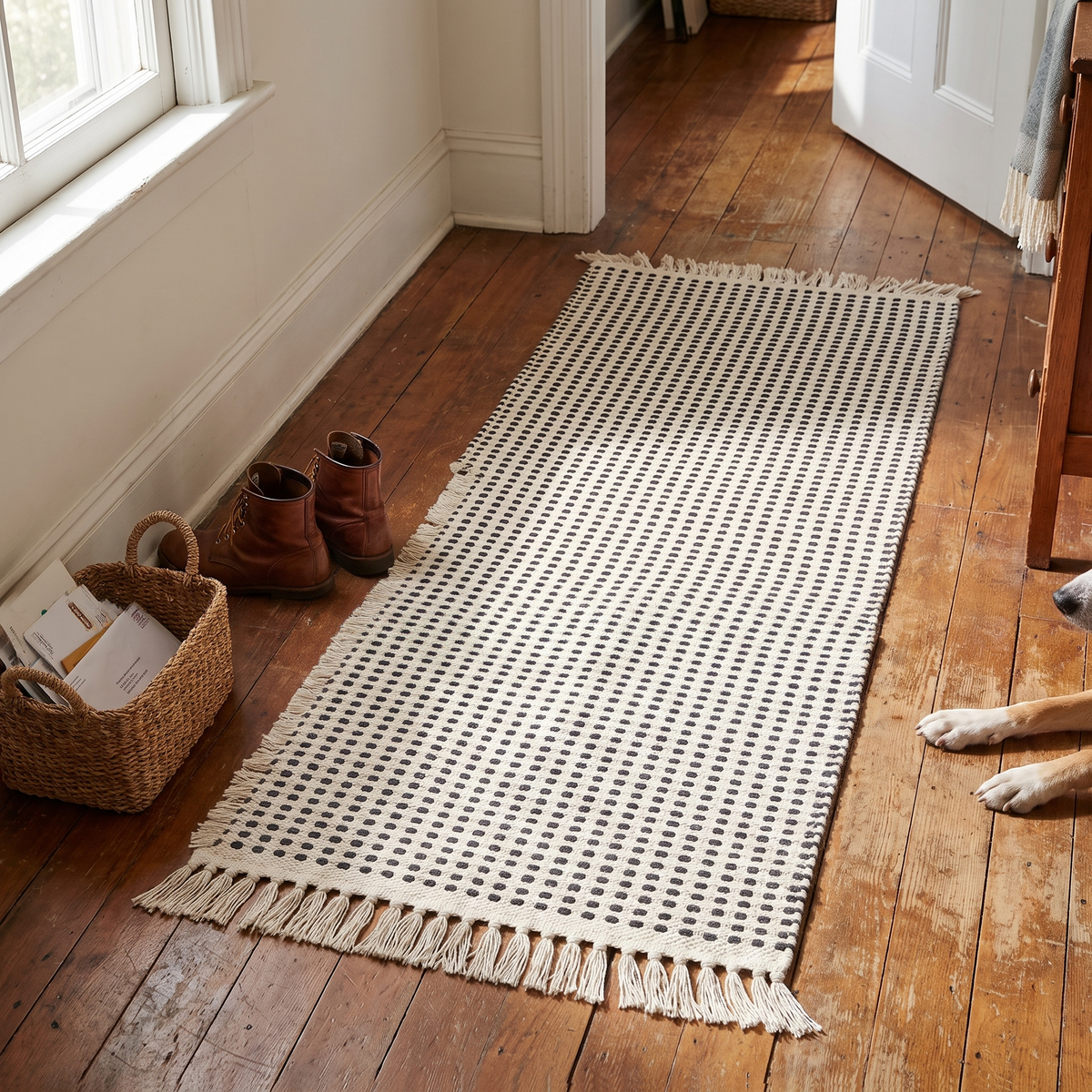 Way Natural Fibre Runner, Off-White, styled in a room setting