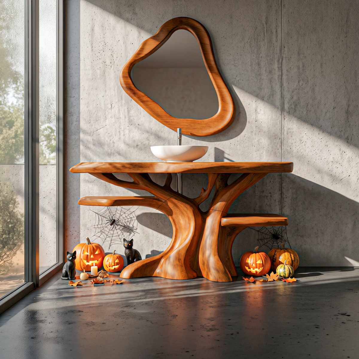 Natural Halloween Freestanding Bathroom Vanity With Bottom Storage For Bathroom SINLKIBRV342