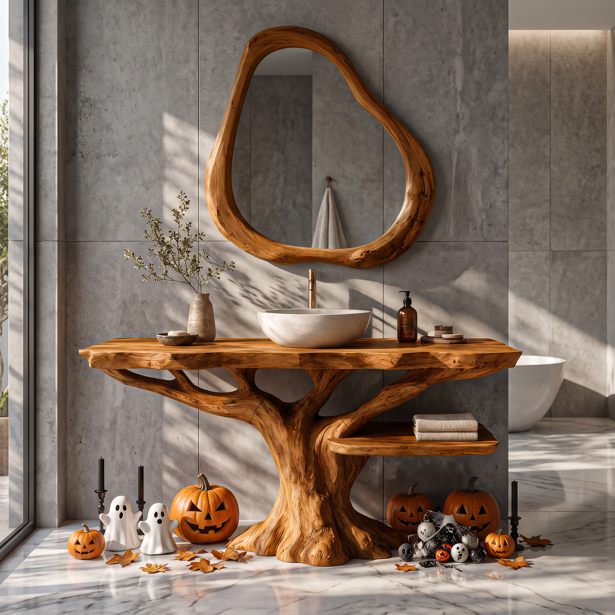 Gothic Halloween Bathroom Vanity With Lower Display Shelf For Bathroom SINLKIBRV344