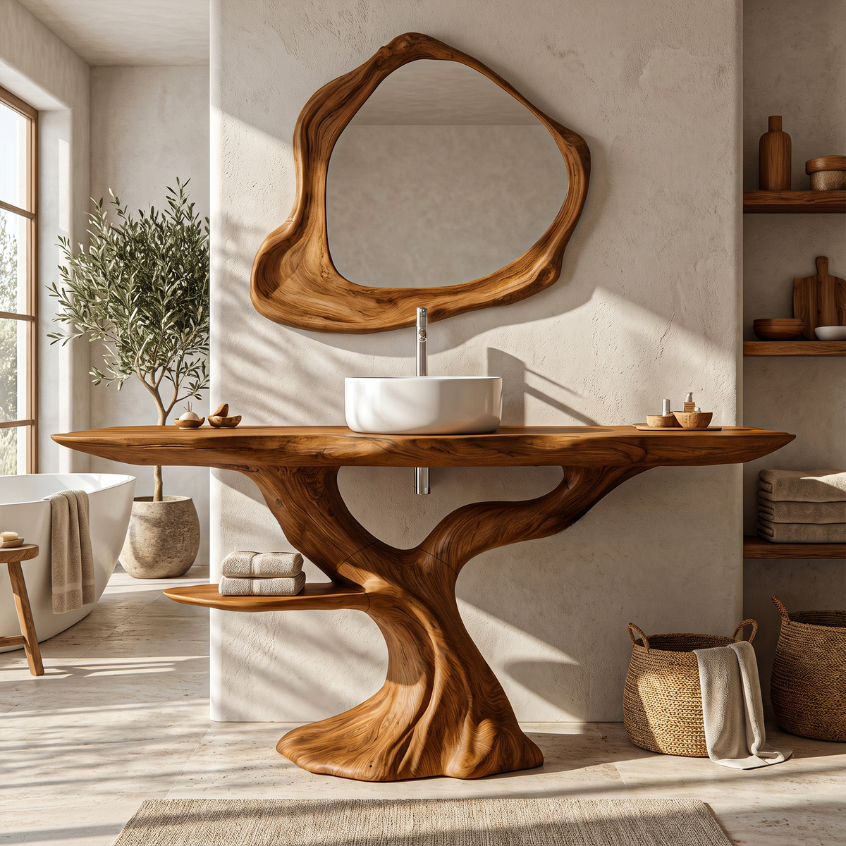 Rustic Bathroom Vanity With Bold Tree Root Design For Bathroom SINLKIBRV346