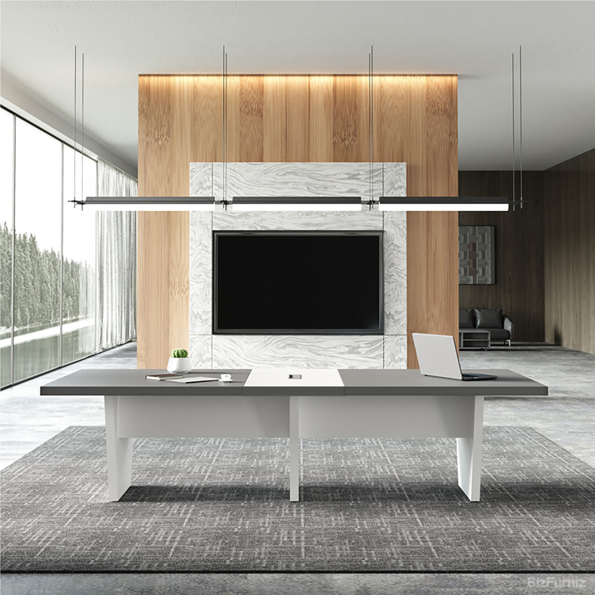 118" Rectangular Conference Table for 6-10 People, angled three quarter view