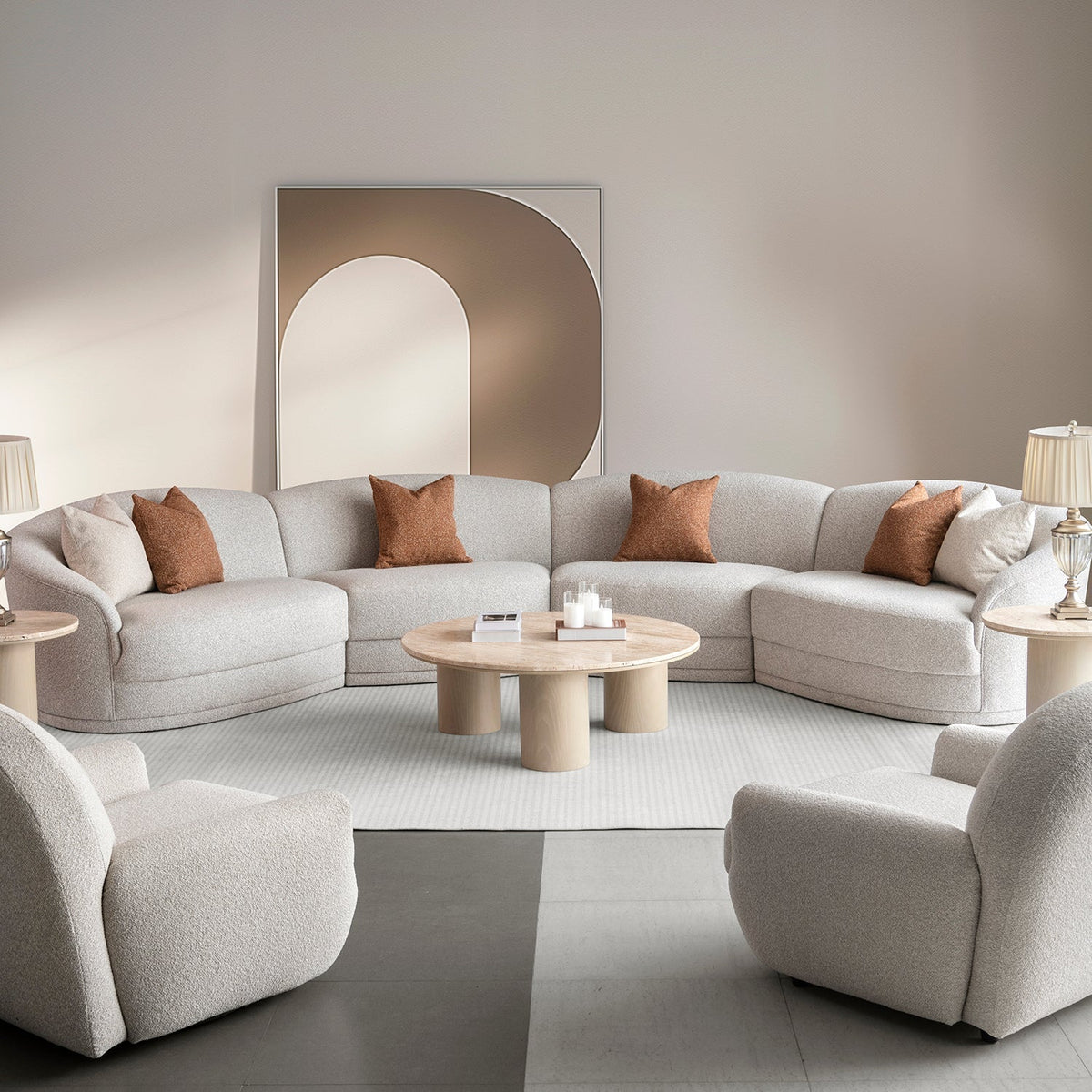 Modern Boucle Fabric Modular Armless 1 Seater Sofa CURVA