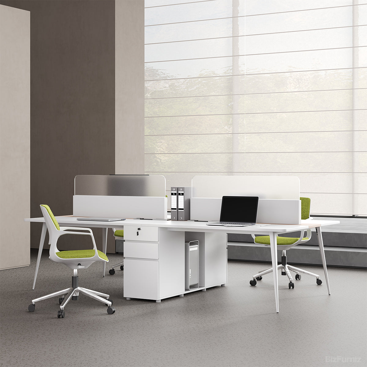 120" L 4-person Modular Office Desk, angled three quarter view
