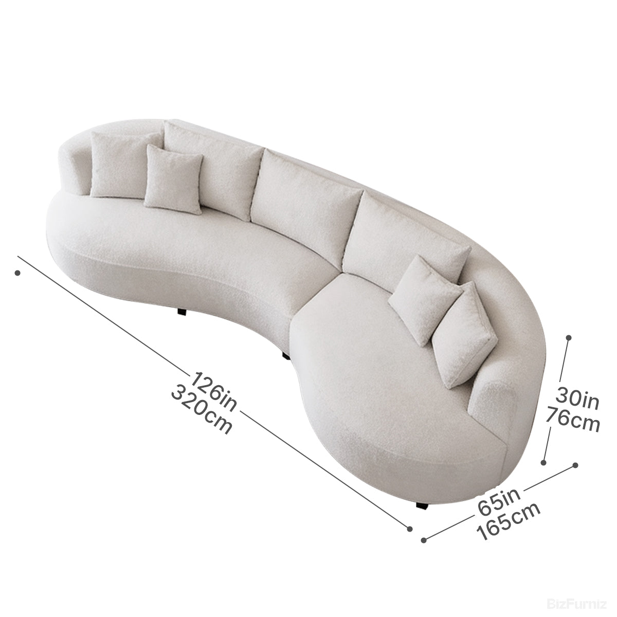 126" Curved Sectional Sofa, back and frame view