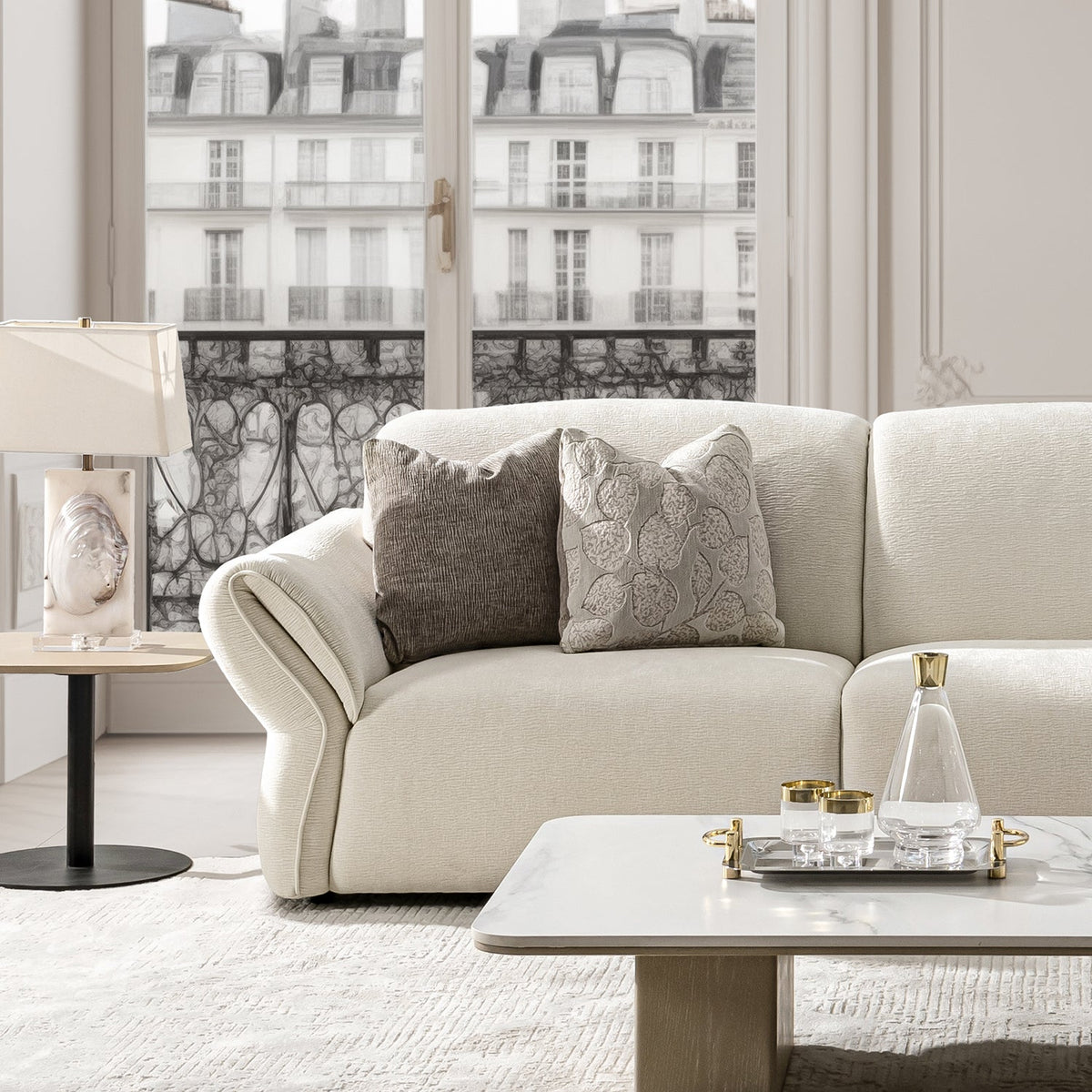 Cream Mixed Weave Fabric Modular Corner 1 Seater Sofa LUNAR