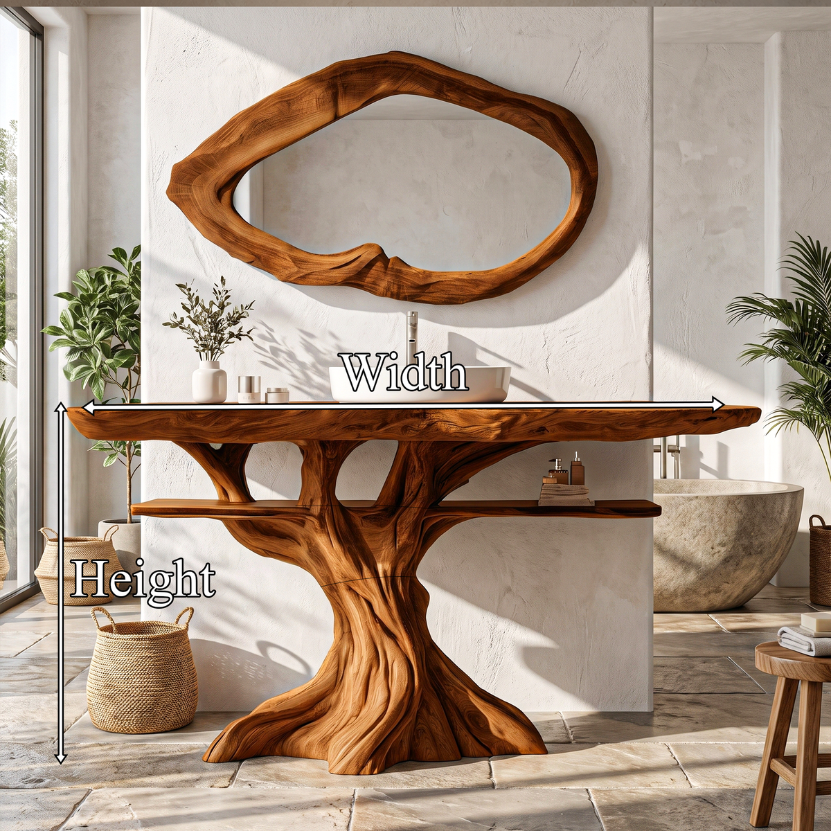 Contemporary Wooden Bathroom Vanity With Tree Inspired Frame For Bathroom SINLKIBRV345
