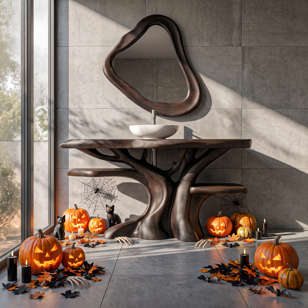 Natural Halloween Freestanding Bathroom Vanity With Bottom Storage For Bathroom SINLKIBRV342