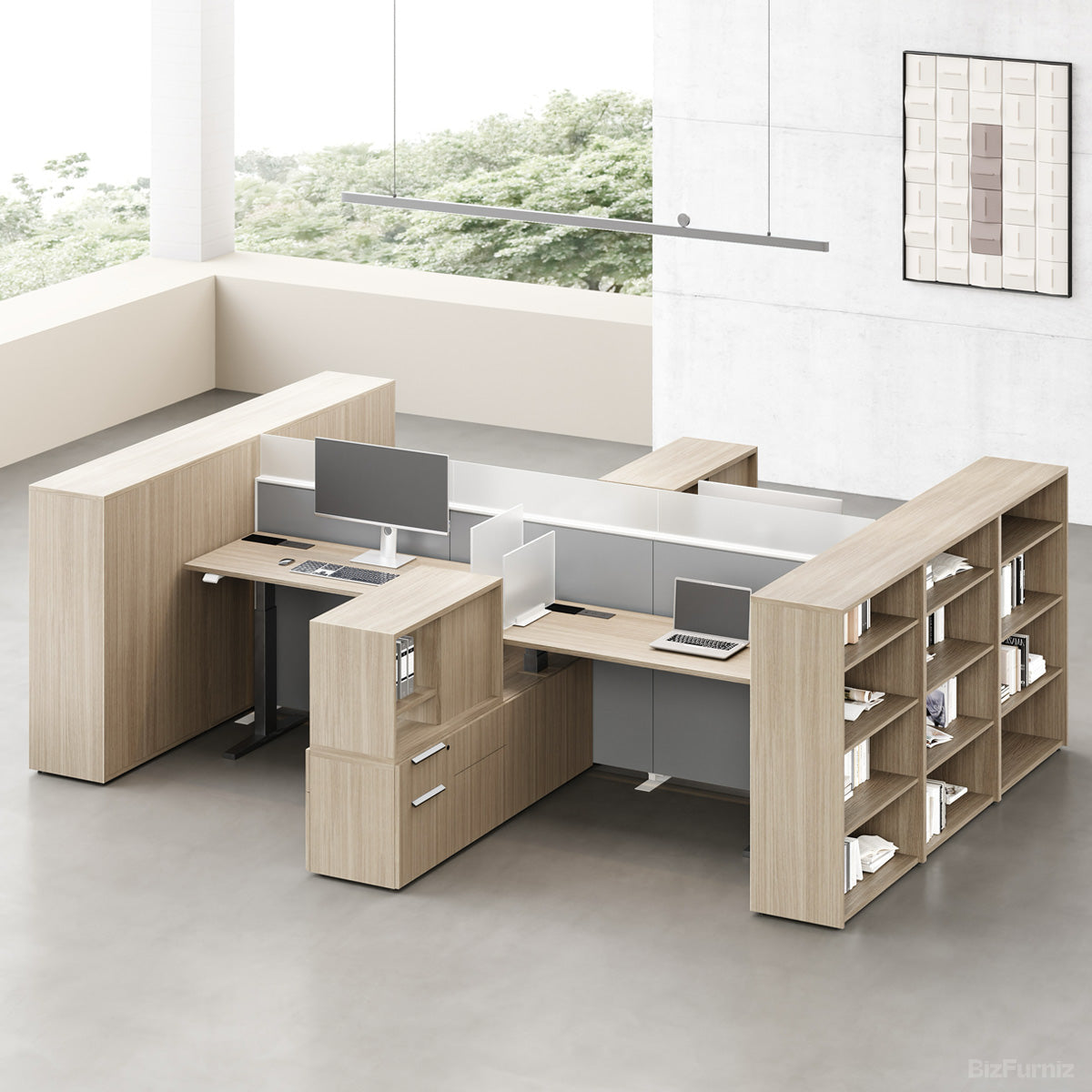 4-person Height-Adjustable Workstation Desk, front view