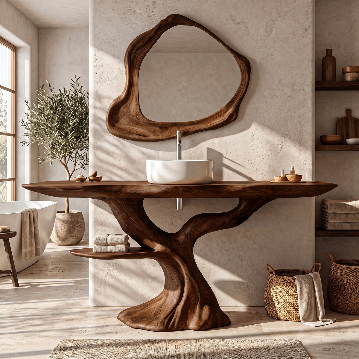 Rustic Bathroom Vanity With Bold Tree Root Design For Bathroom SINLKIBRV346