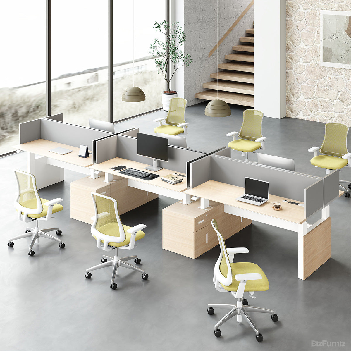 6-person Sit-to-Stand Office Desk, front view