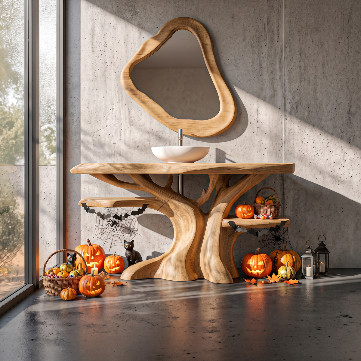 Natural Halloween Freestanding Bathroom Vanity With Bottom Storage For Bathroom SINLKIBRV342
