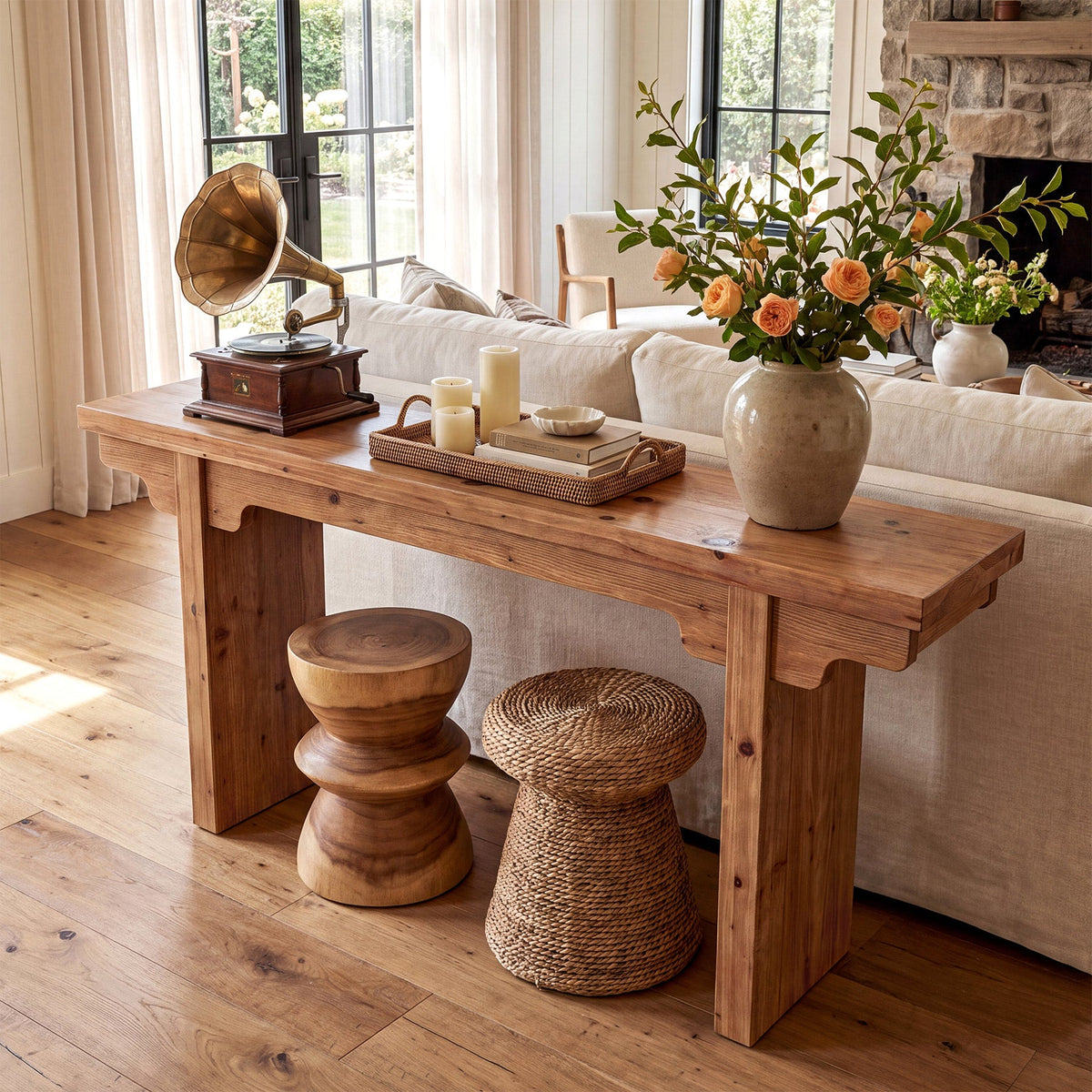 63" Farmhouse Solid Wood Console Table, grain and finish close up
