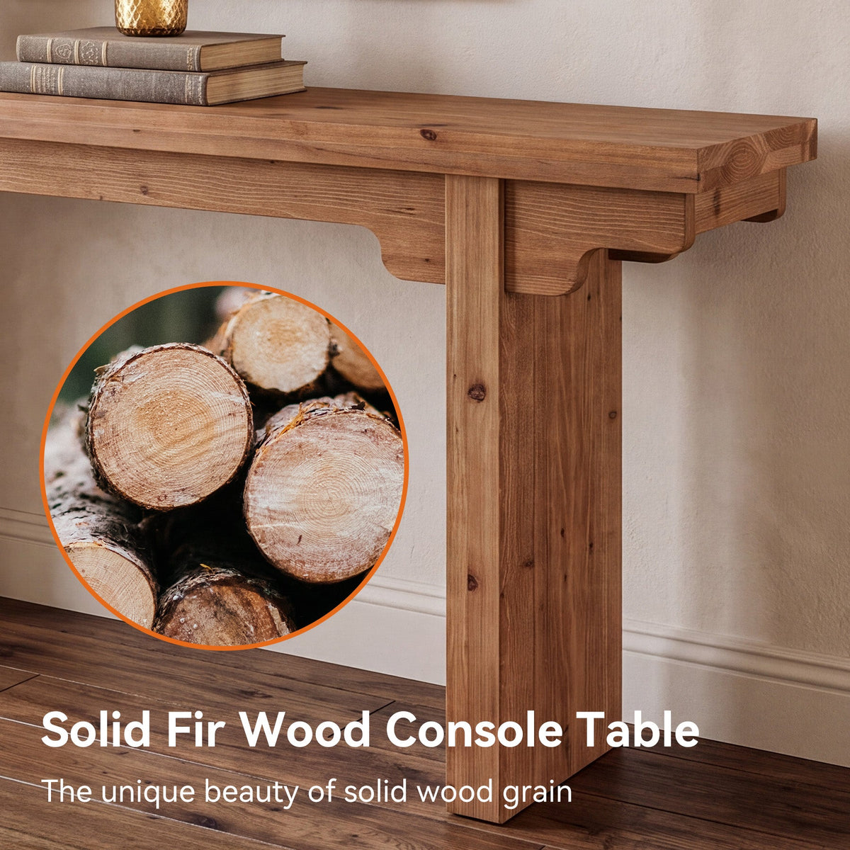 63" Farmhouse Solid Wood Console Table, top surface detail