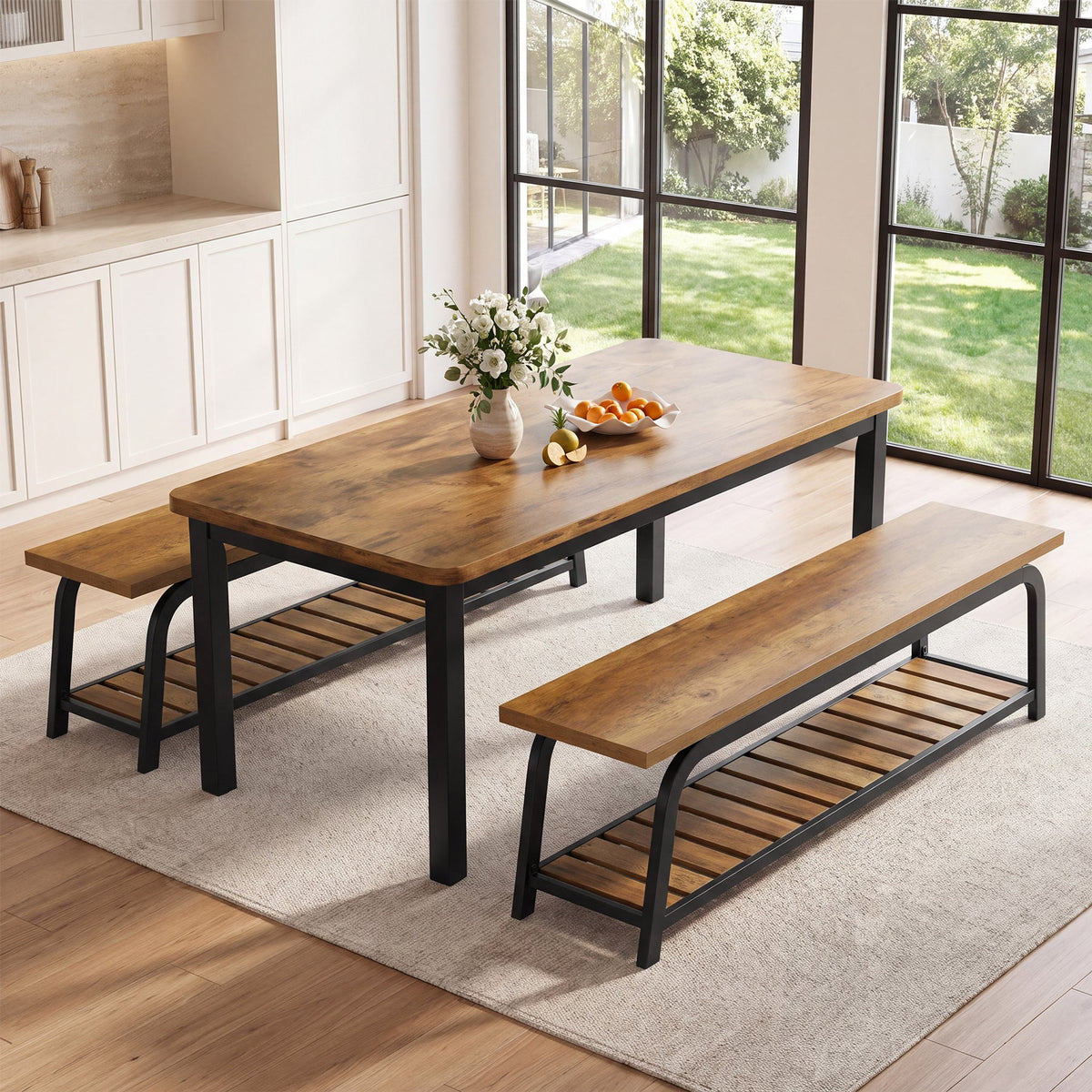 63" Industrial Dining Bench, leg and base detail
