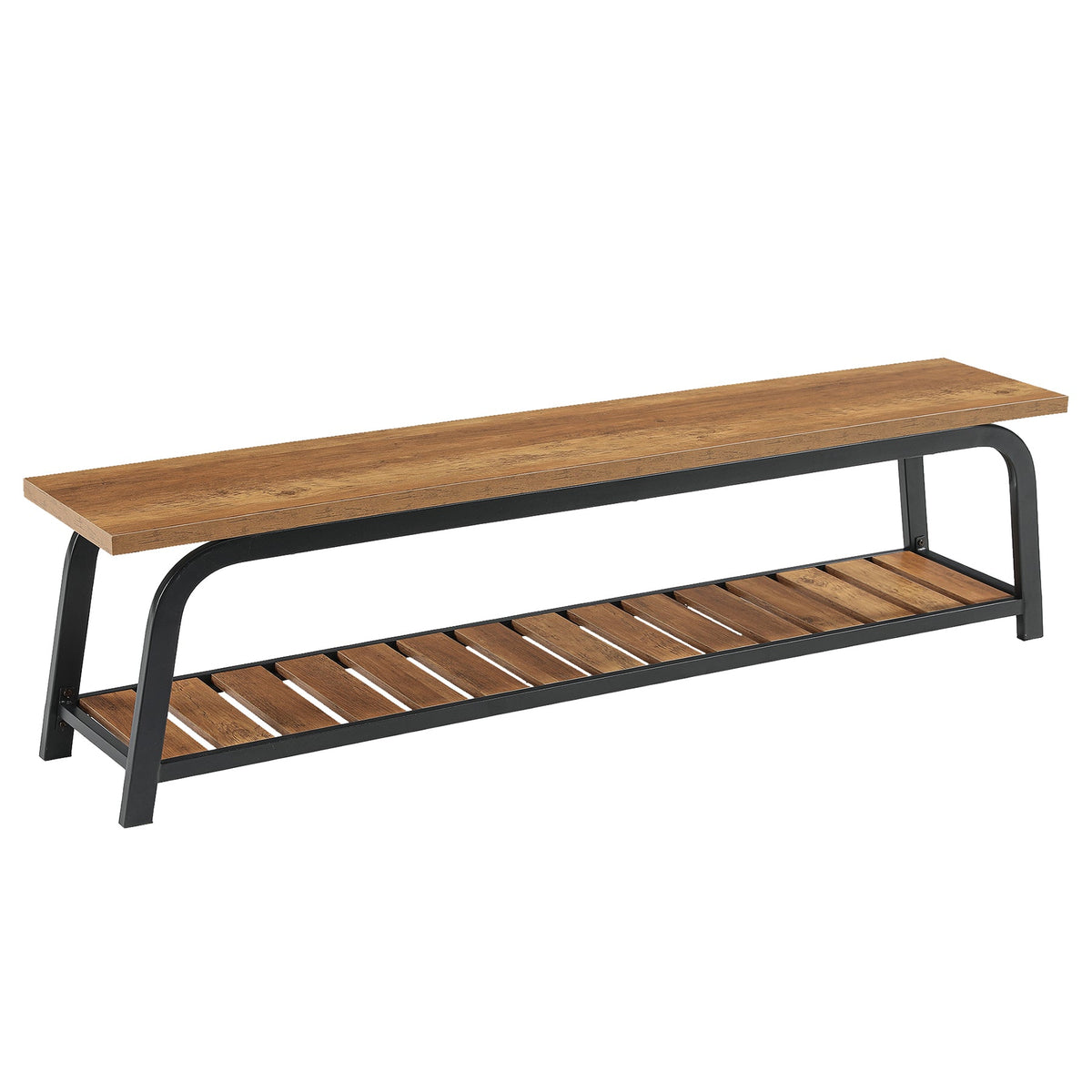 63" Industrial Dining Bench, scale in an entryway