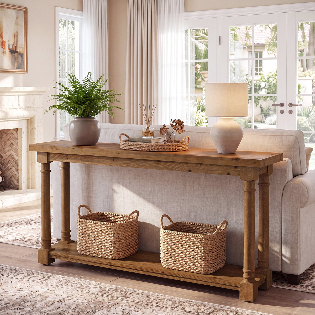 63" Solid Wood Console Table, angled three quarter view