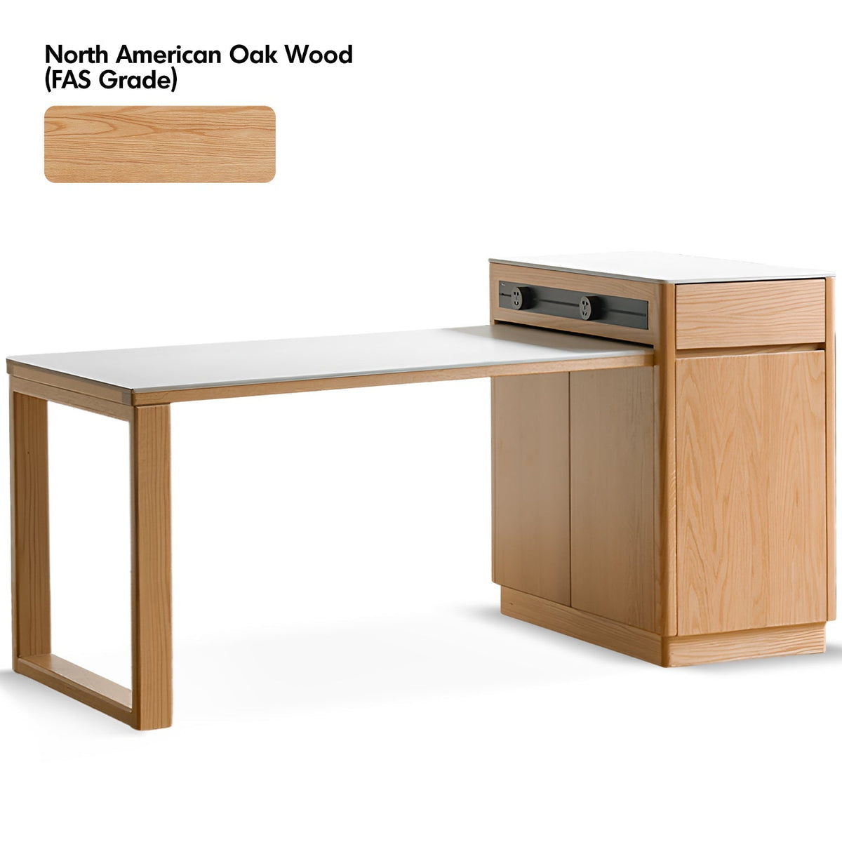 Scandinavian Oak Wood Sintered Stone Extendable Island Dining Table With Cabinet FLEXA