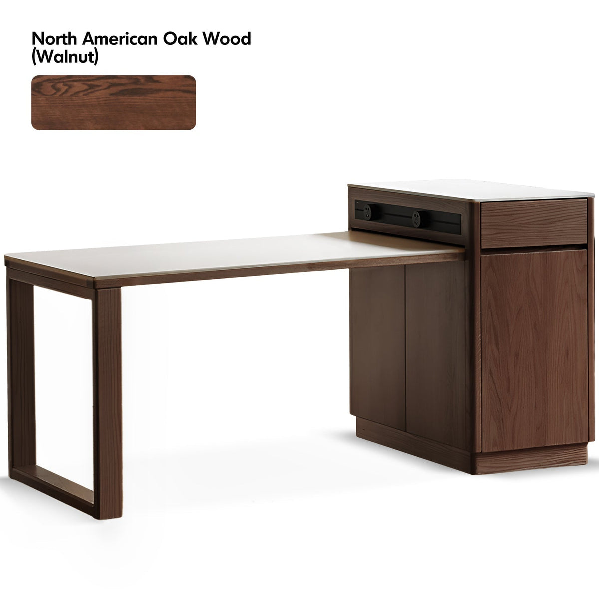 Scandinavian Oak Wood Sintered Stone Extendable Island Dining Table With Cabinet FLEXA