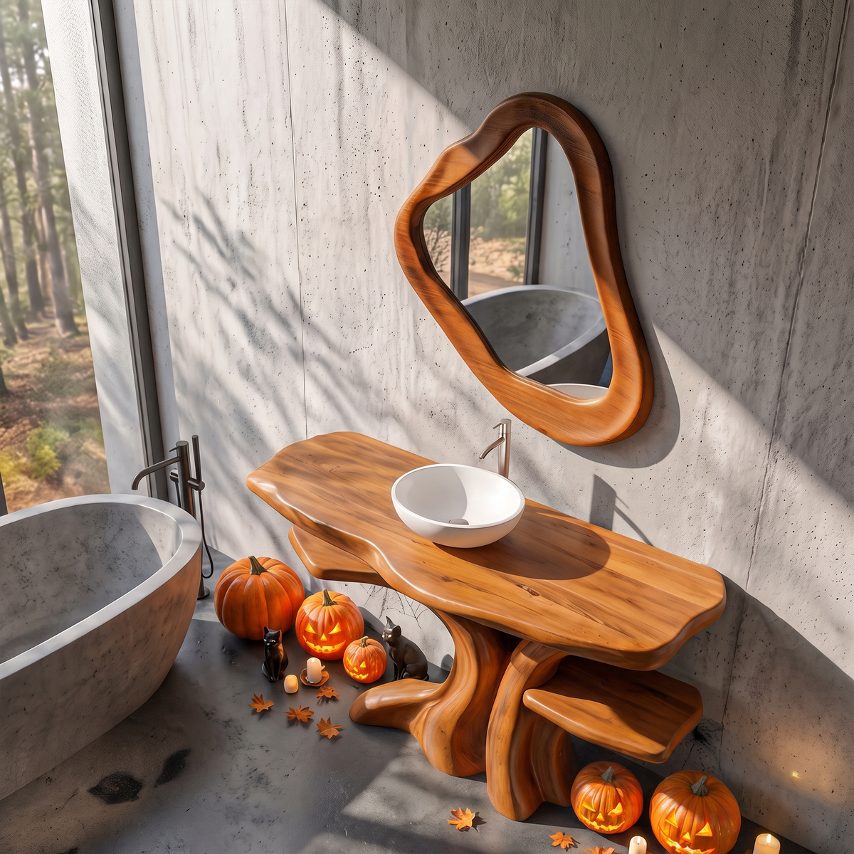Natural Halloween Freestanding Bathroom Vanity With Bottom Storage For Bathroom SINLKIBRV342