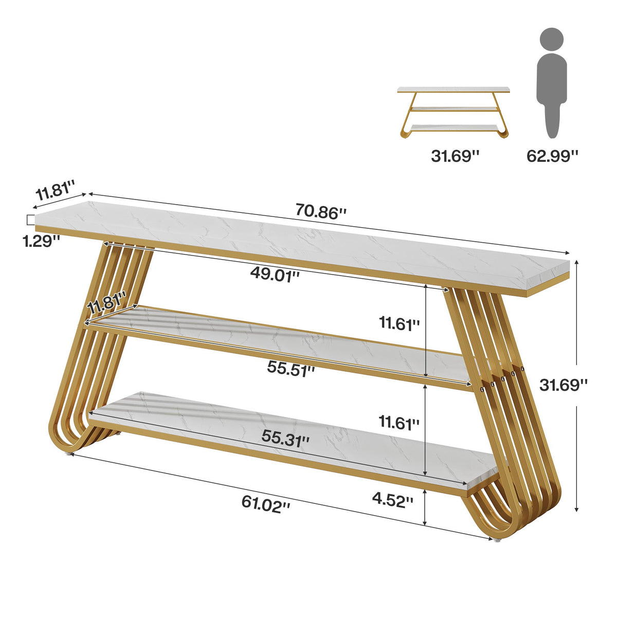 71" Faux Marble Console Table, drawer and handle detail