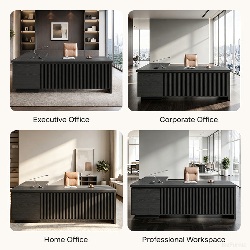 79" L L-shaped Executive Desk, finish close up