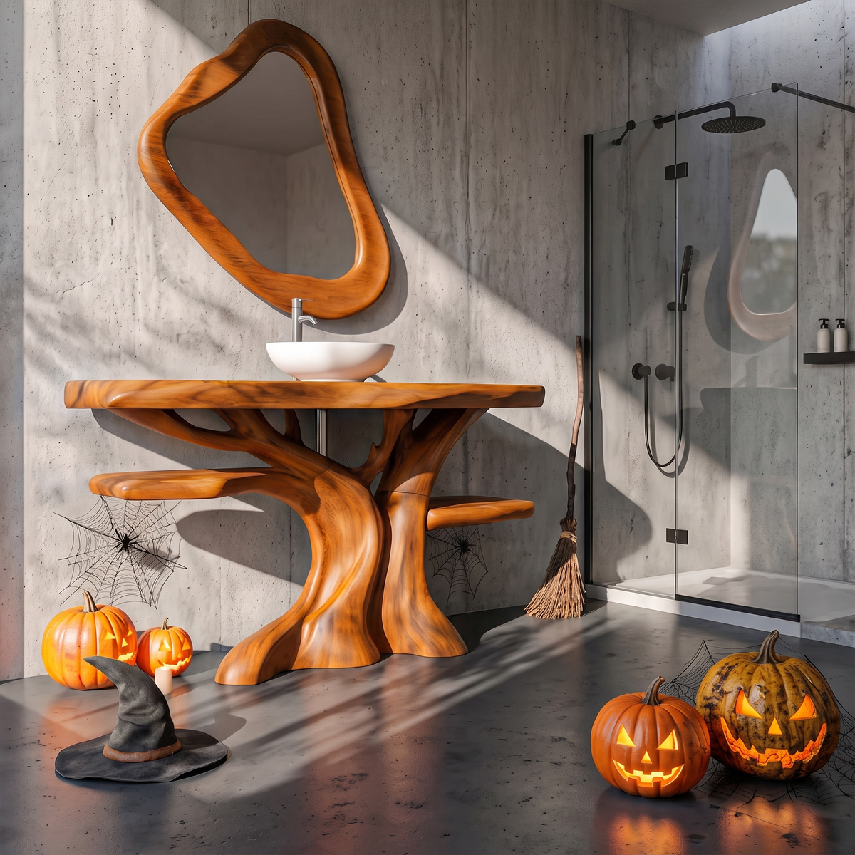 Natural Halloween Freestanding Bathroom Vanity With Bottom Storage For Bathroom SINLKIBRV342