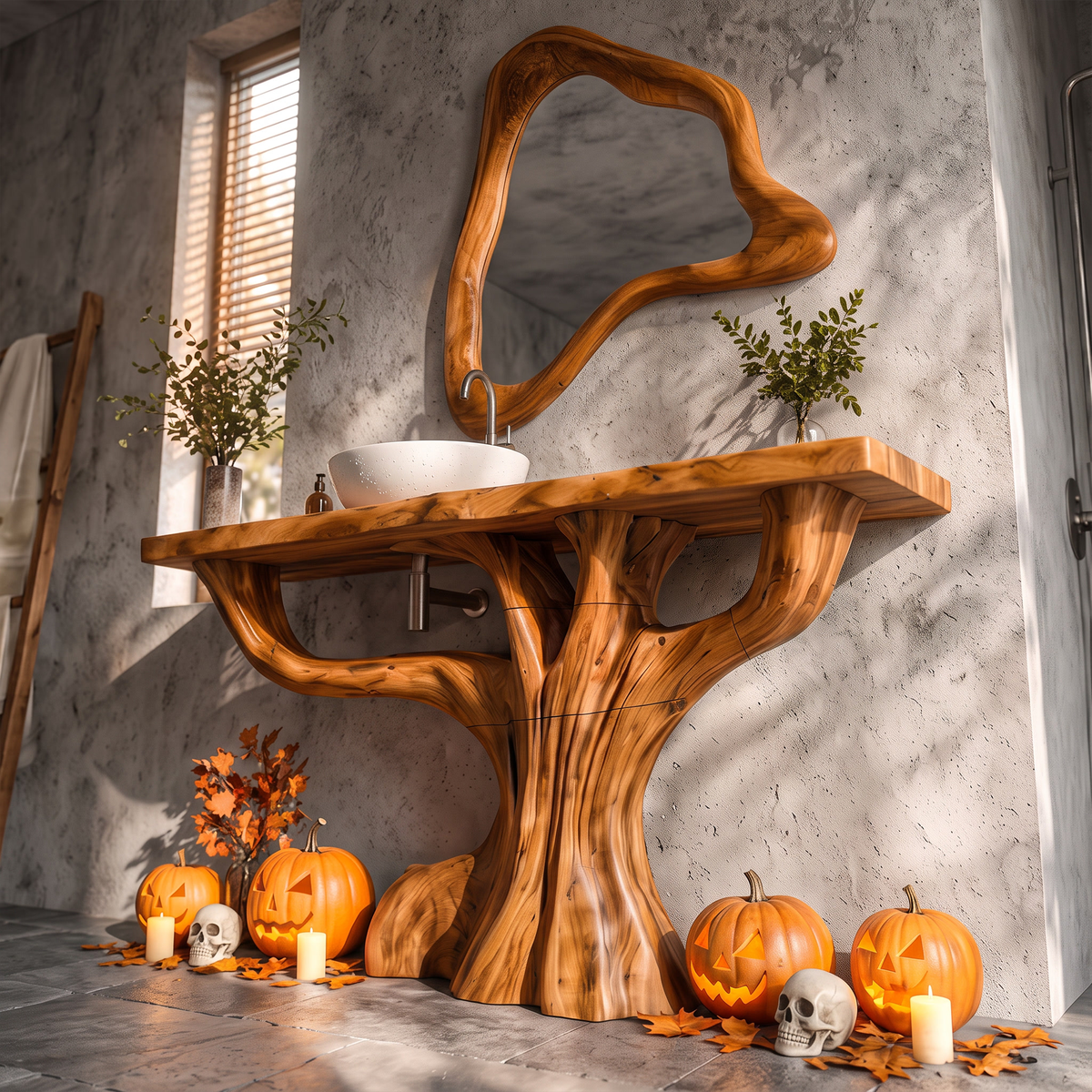 Contemporary Halloween Single Bathroom Vanity With Branch Inspired Base For Bathroom SINLKIBRV343