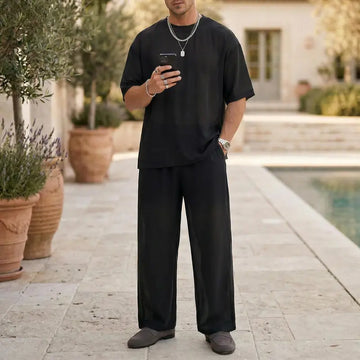Men’s Casual Shirt and Pants Set Short Sleeve Relaxed Fit Everyday Outfit