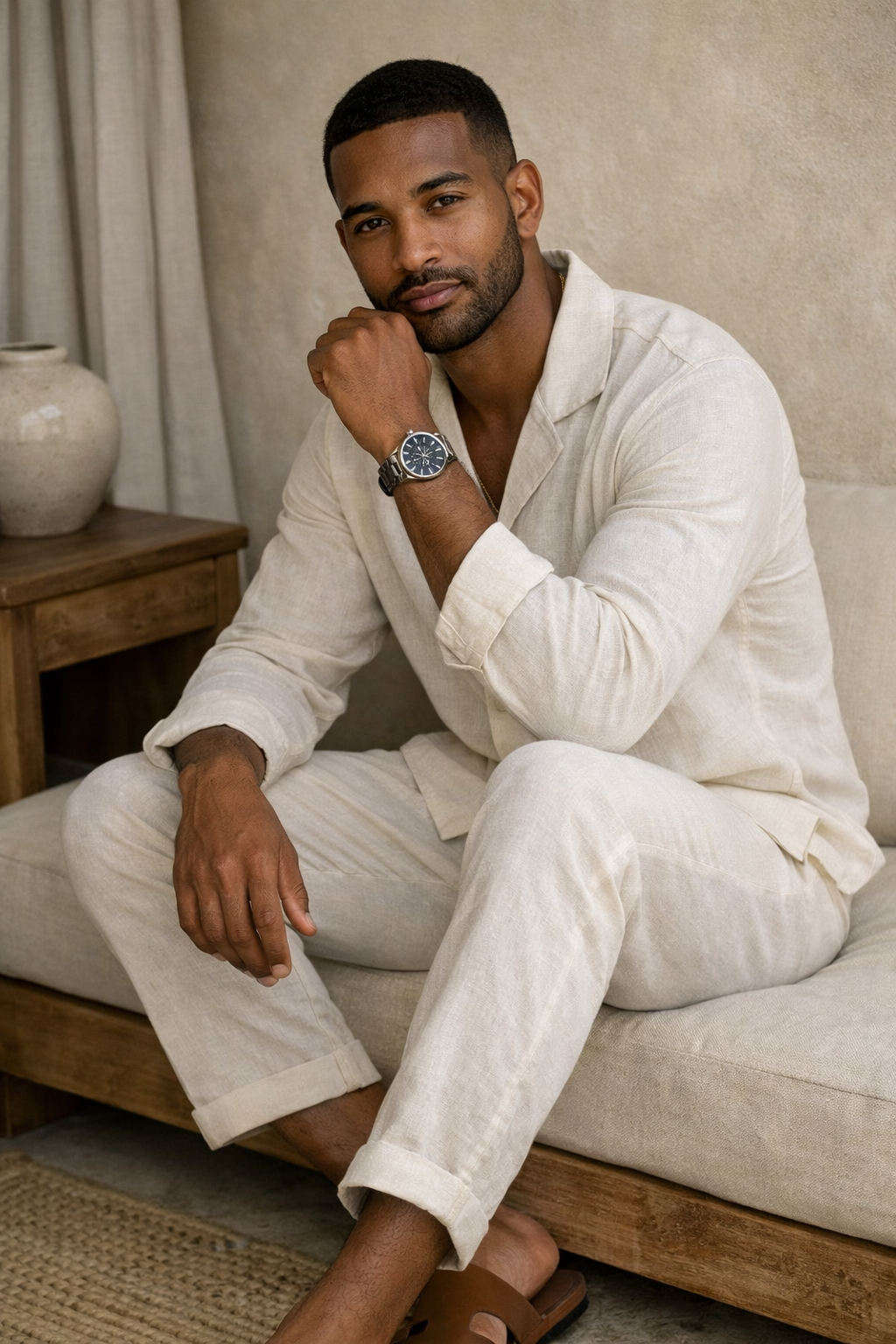 Lucca Men’s Linen Beige Two-Piece Set – Lightweight Shirt & Pants Summer Outfit