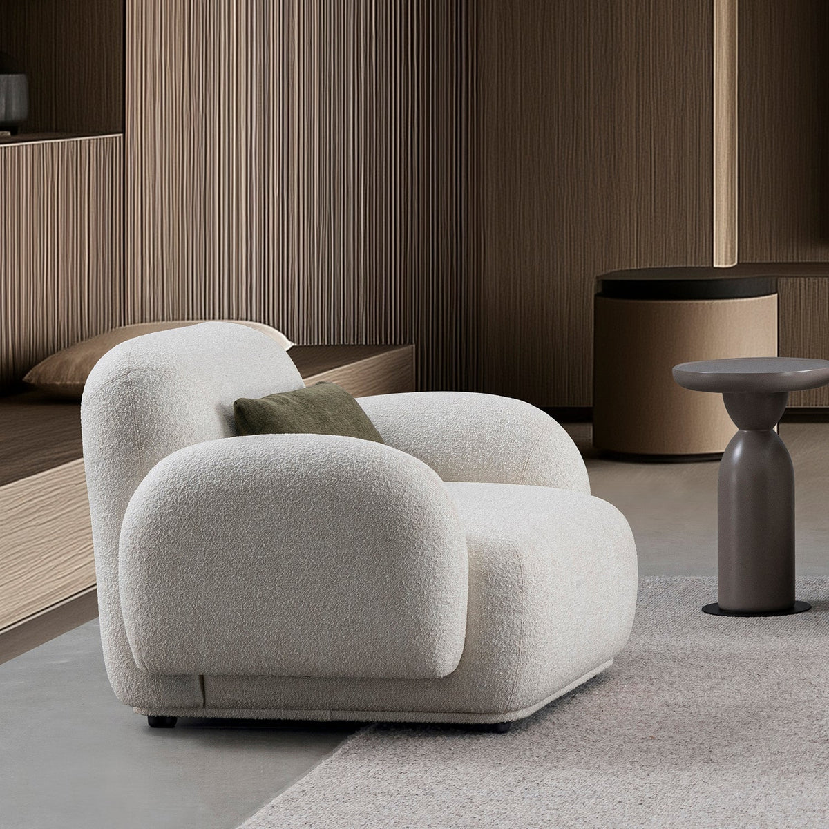 Cream Boucle Fabric 1 Seater Sofa PLUUM
