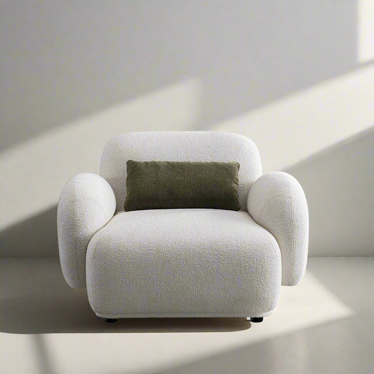 Cream Boucle Fabric 1 Seater Sofa PLUUM