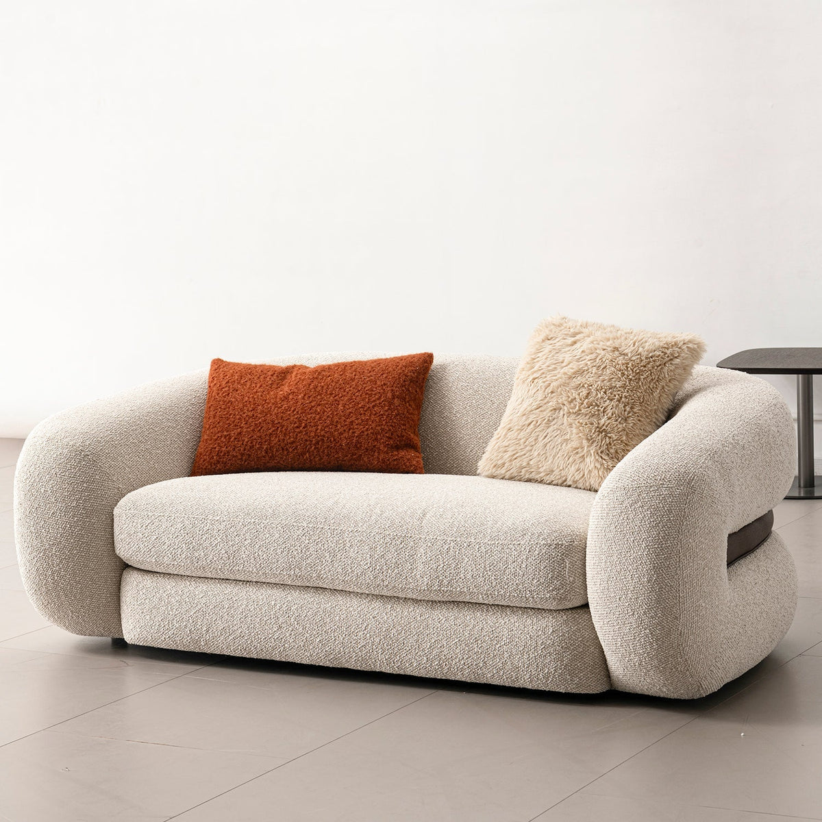 Cream Boucle Fabric 2 Seater Sofa CURLY