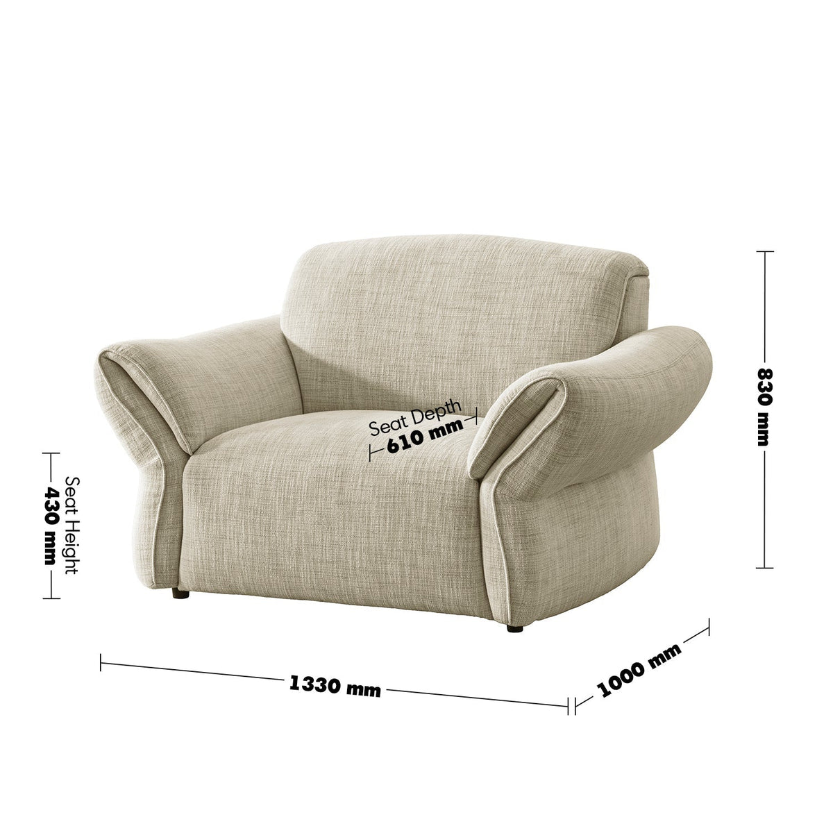 Cream Mixed Weave Fabric 1 Seater Sofa LUNAR