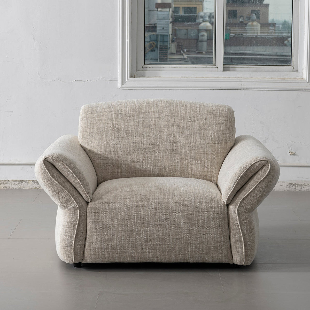 Cream Mixed Weave Fabric 1 Seater Sofa LUNAR