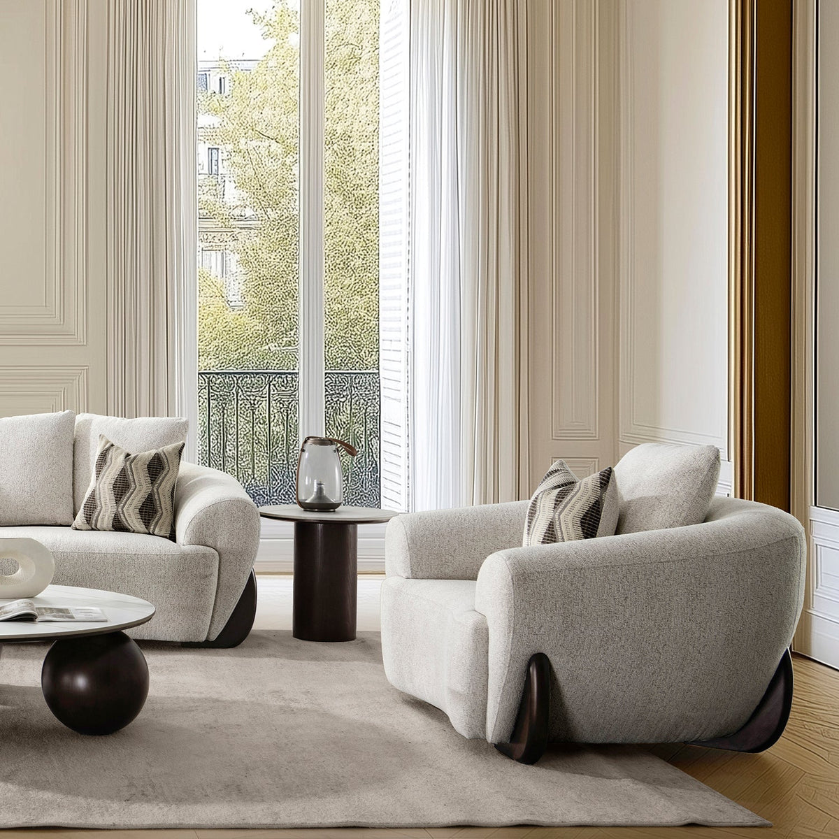 Cream Mixed Weave Fabric 1 Seater Sofa SWOOP