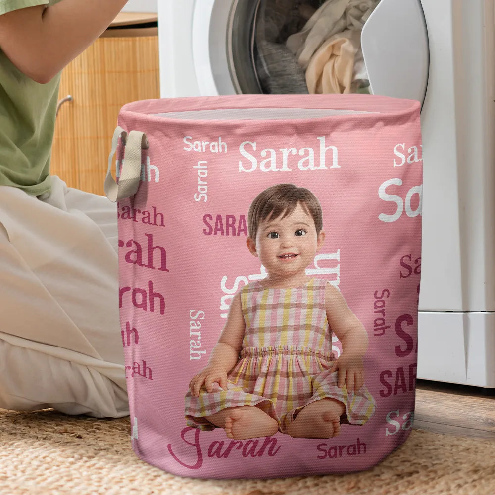 Custom Photo Cartoon Portrait Name Word Pattern Gift For Kids - Personalized Laundry Basket, Storage Basket