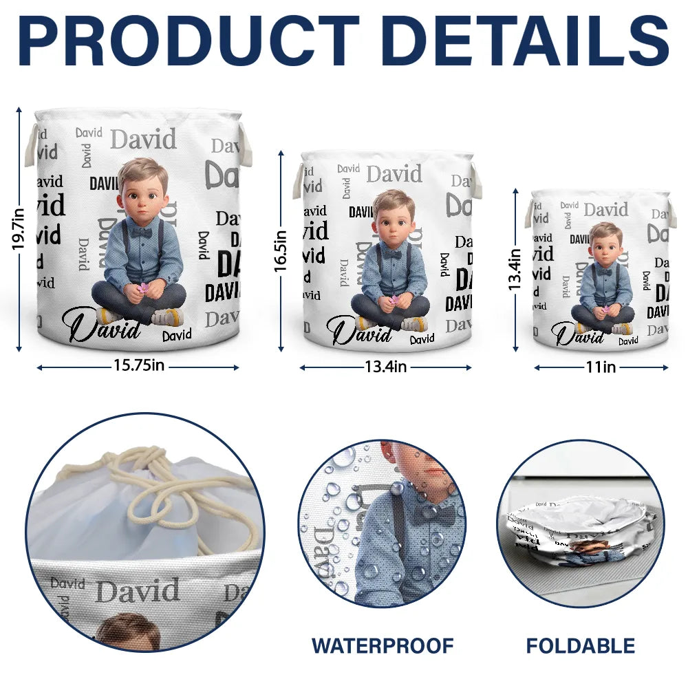 Custom Photo Cartoon Portrait Name Word Pattern Gift For Kids - Personalized Laundry Basket, Storage Basket