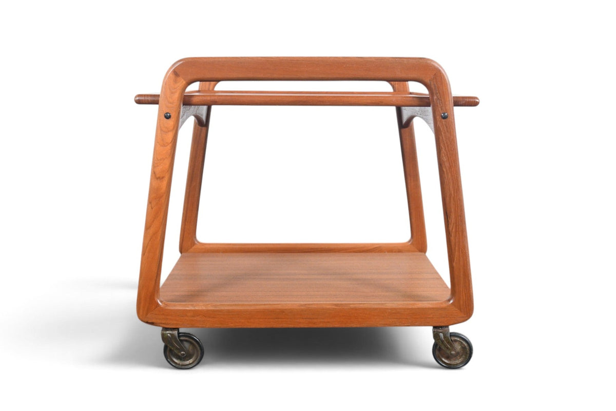 DANISH MODERN FLIP TOP BAR CART IN TEAK + CREAM LAMINATE