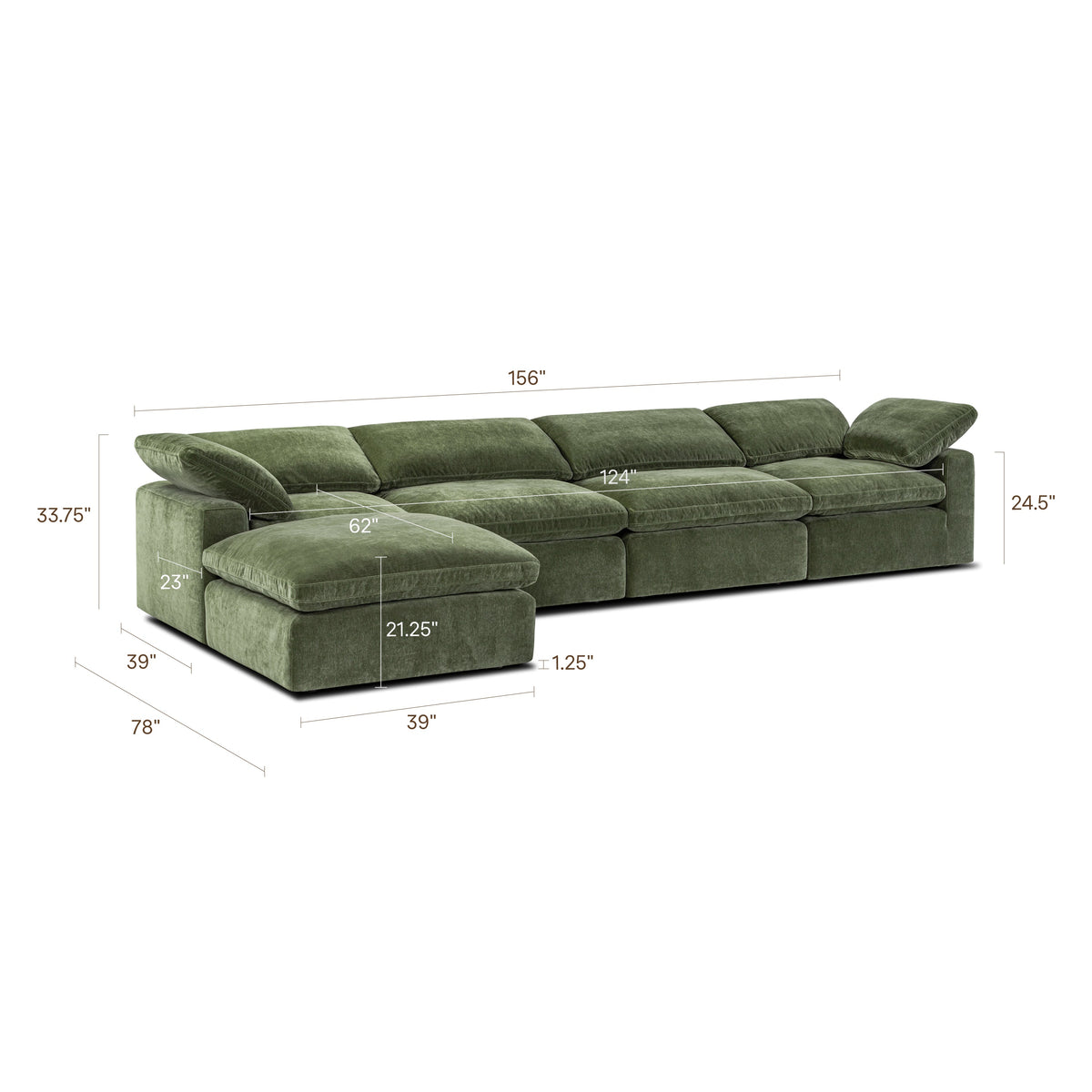 Aspen 5-Seat Modular L-Sectional in Sagano Green